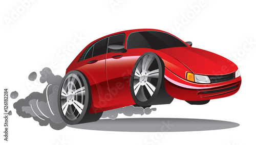 Vector illustration of fast moving red sport car in cartoon style