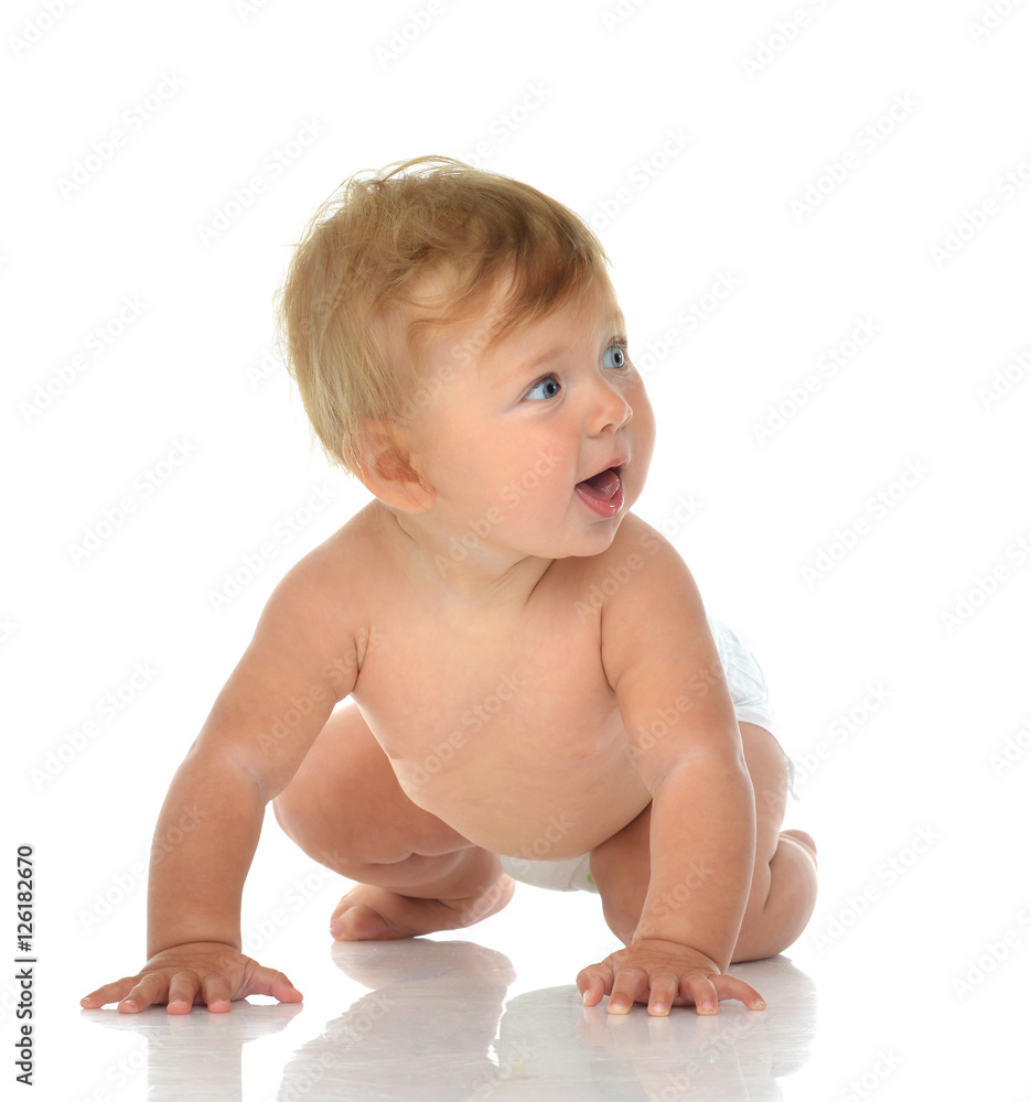 Infant child baby toddler sitting crawling happy smiling in diap Infant child baby toddler sitting crawling happy smiling in diap