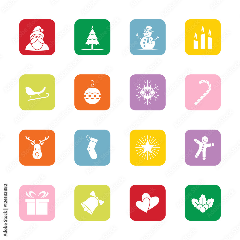 Christmas and new year icon set vector illustration - colorful rounded rectangle Christmas and new year icon set vector illustration - colorful rounded rectangle