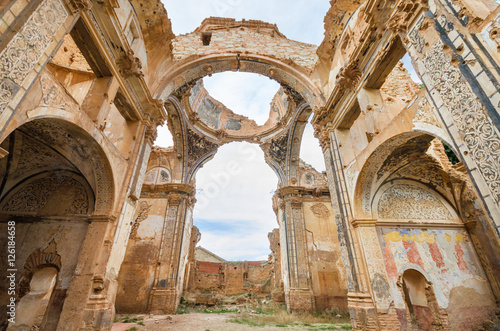 Ruins of an old church destroyed during the spanish civil war in photo