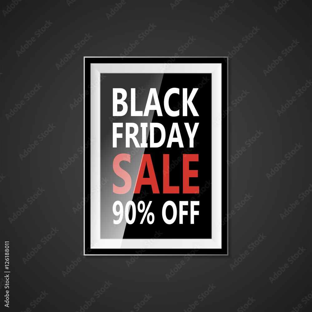 Obraz premium Black Friday sale inscription design template. Black Friday banner with bow ribbon. Discount 90 special off design banner. Shopping promotion poster. Vector illustration concept