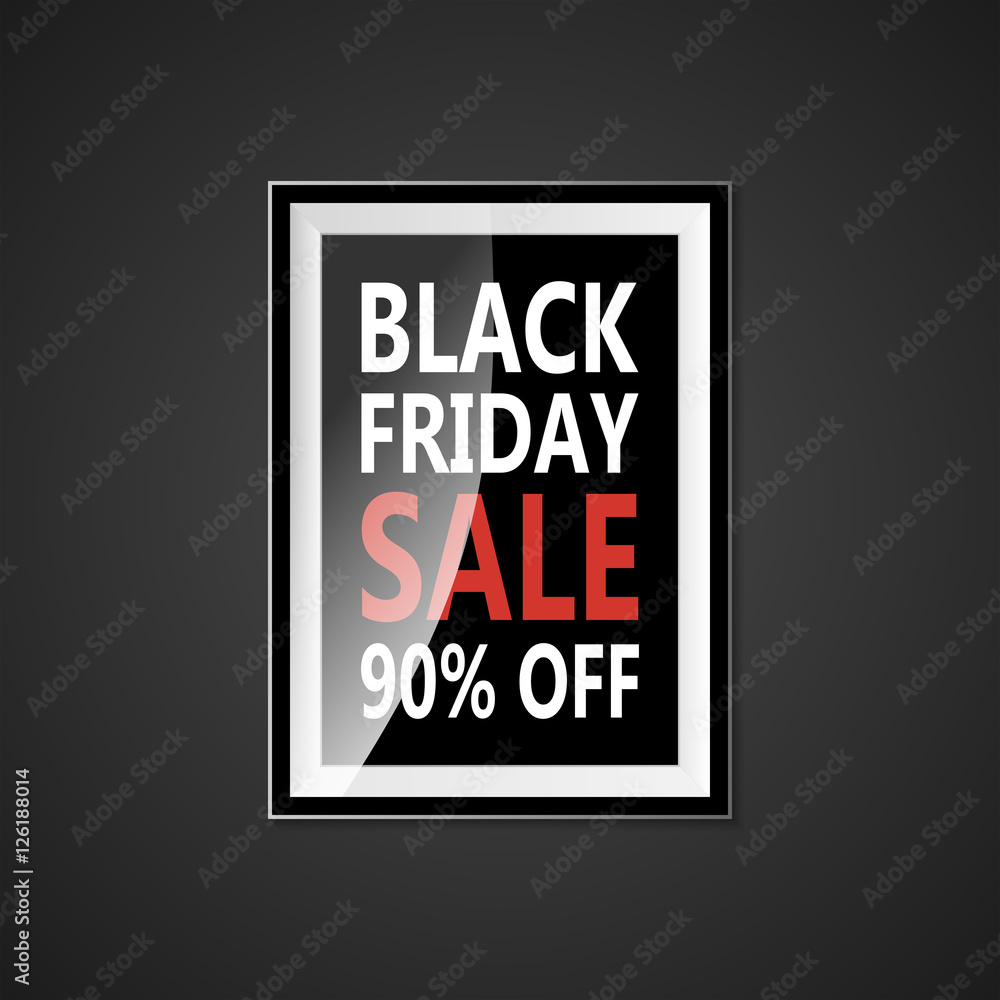 Black Friday sale inscription design template. Black Friday banner with bow ribbon. Discount 90 special off design banner. Shopping promotion poster. Vector illustration concept