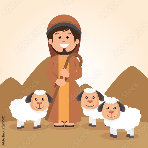 happy merry christmas manger character vector illustration design