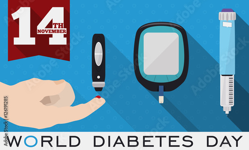 Elements for Glucose Control and Measurement Commemorating World Diabetes Day, Vector Illustration