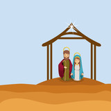 Mary and joseph cartoon icon. Holy night family christmas and betlehem theme. Colorful design. Vector illustration
