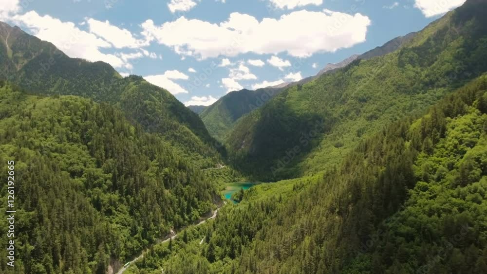 Aerial of beautiful Jiuzhaigou national park in China Aerial of beautiful Jiuzhaigou national park in China
