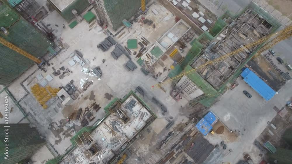 Aerial overhead drone shot of a construction site in China Aerial overhead drone shot of a construction site in China