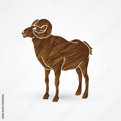 Sheep with big horn standing designed using brown grunge brush graphic vector.