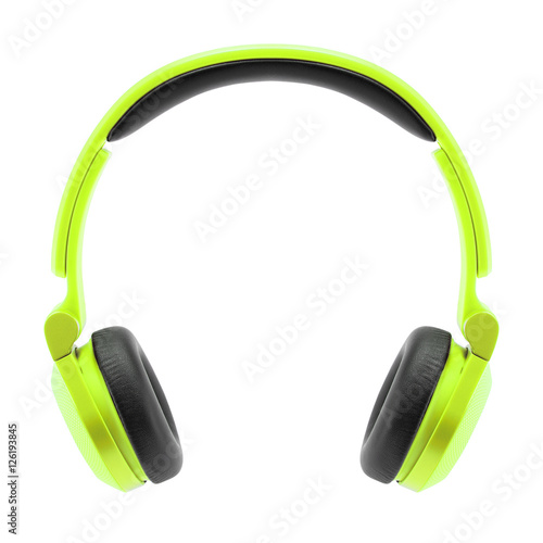 Lemon green headphone on white background.