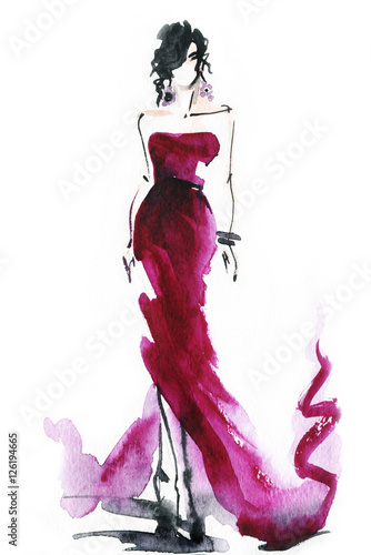 Dekoracja na wymiar  woman-with-elegant-dress-abstract-watercolor-fashion-background