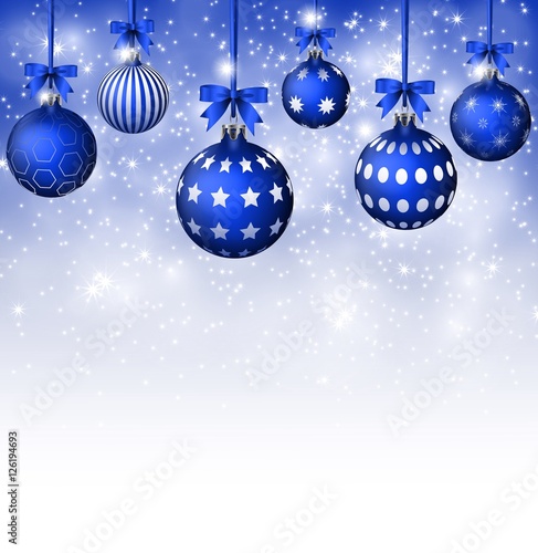 Christmas Background with blue balls hinging