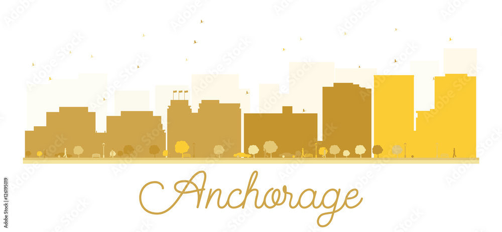 Anchorage City skyline golden silhouette.