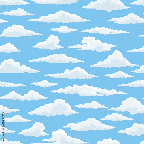 White clouds blue sky seamless pattern vector illustration