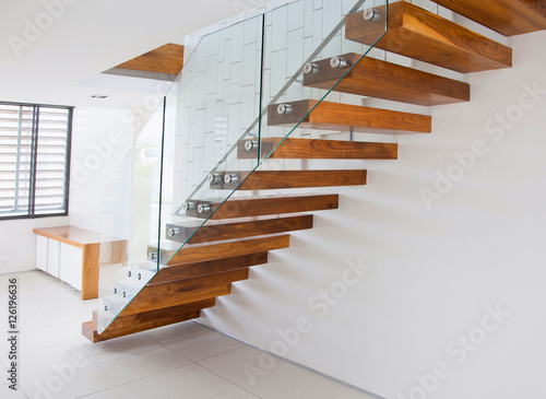wooden staircase interior in the modern house