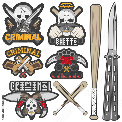 Collection of vector gang and criminal badges