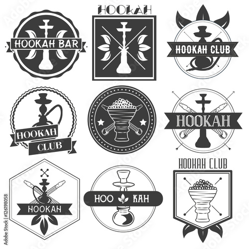 Set of vector hookah club logotypes