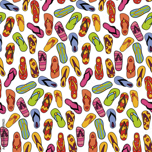 Colorful seamless pattern with hand-drawn doodle flip-flops