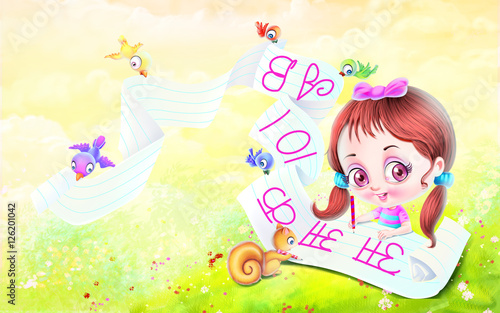 Girl writing alphabets