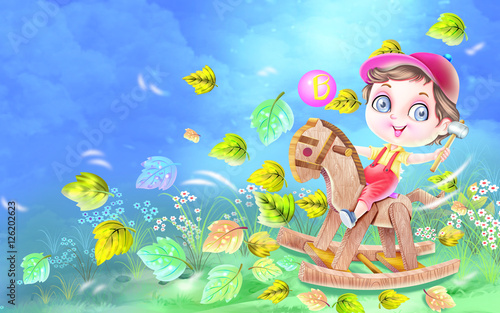 Boy on a wooden horse