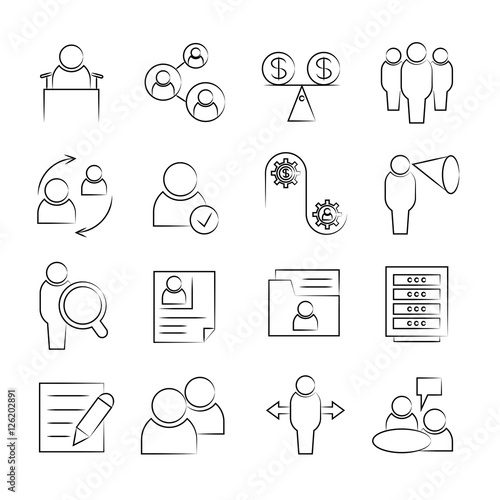 business management icons, sketch line