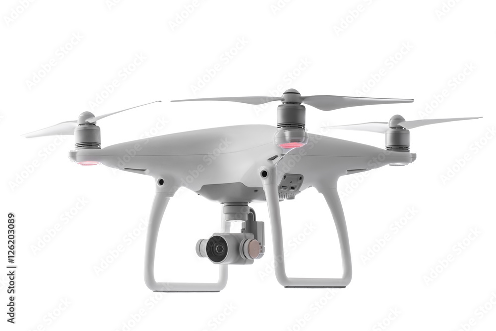 Flying drone quadcopter isolated on white Flying drone quadcopter isolated on white