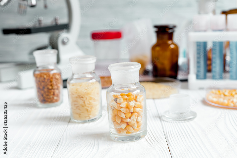 Laboratory for food analysis cereals test no one wooden background Laboratory for food analysis cereals test no one wooden background