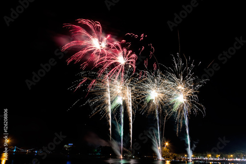 Colorful fireworks on the black sky background