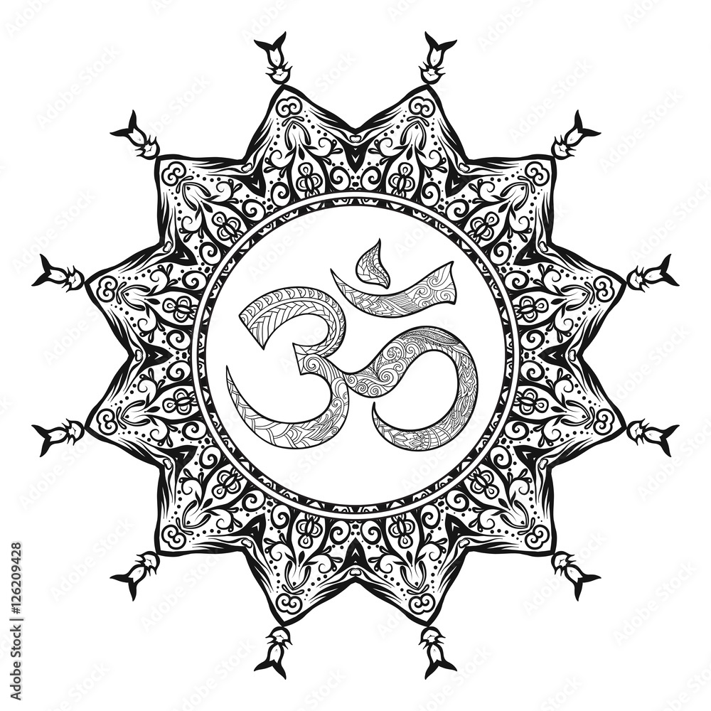 Fototapeta premium Vector Beautiful Deco Mandalawith OM sign, Patterned Design Element