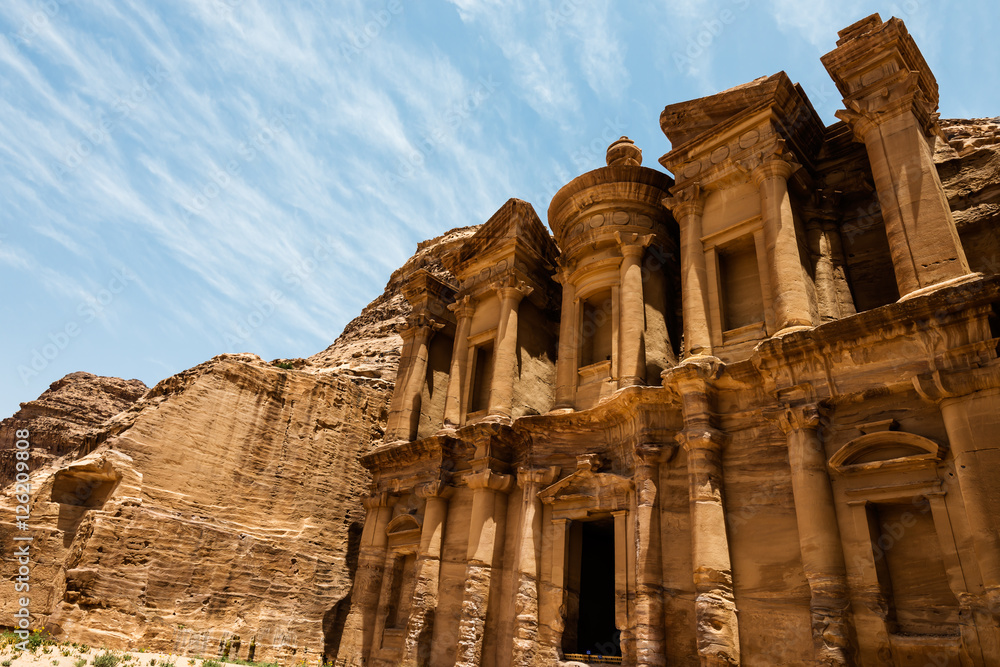 The Monastery Ad-Deir, ancient Nabataean city Petra, Jordan. Ancient temple in Petra
