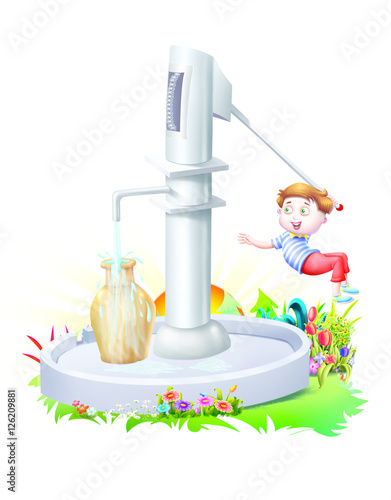 Boy pull hand pump