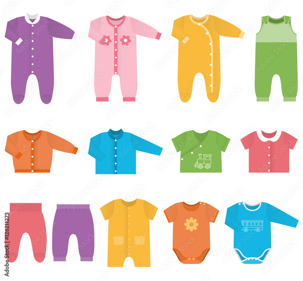 Set children's clothes for baby boys and girls in flat style ...