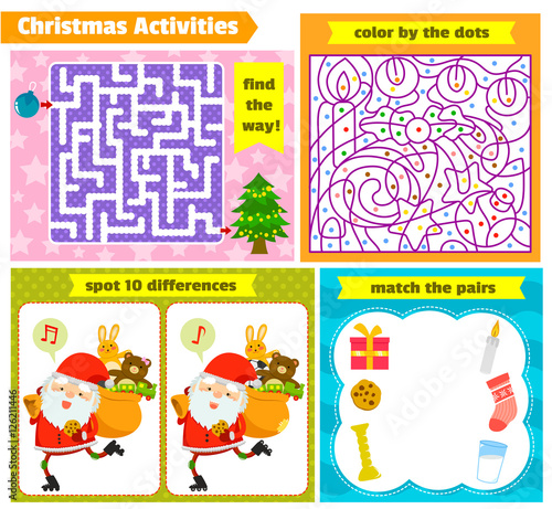 set of Christmas themed puzzle games for kids