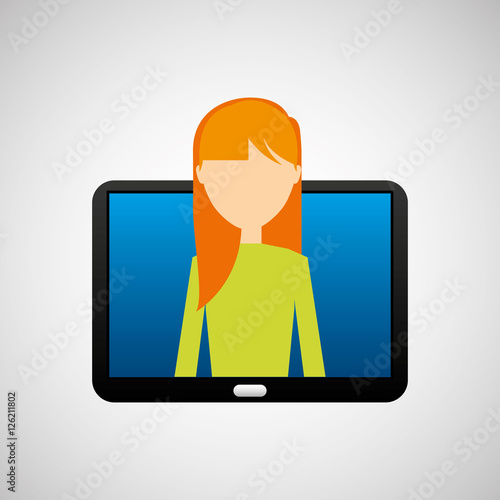 tablet black technology and character blonde woman vector illustration eps 10