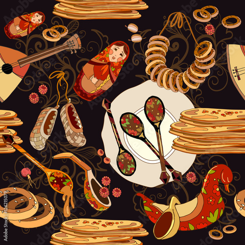 Russian cuisine seamless pattern. Russian food