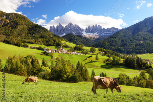 Countryside view of the Funes valley, Bolzano, Italy, Europe.