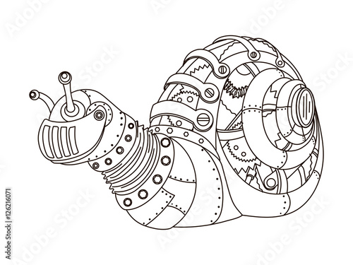 Steampunk style snail coloring book vector