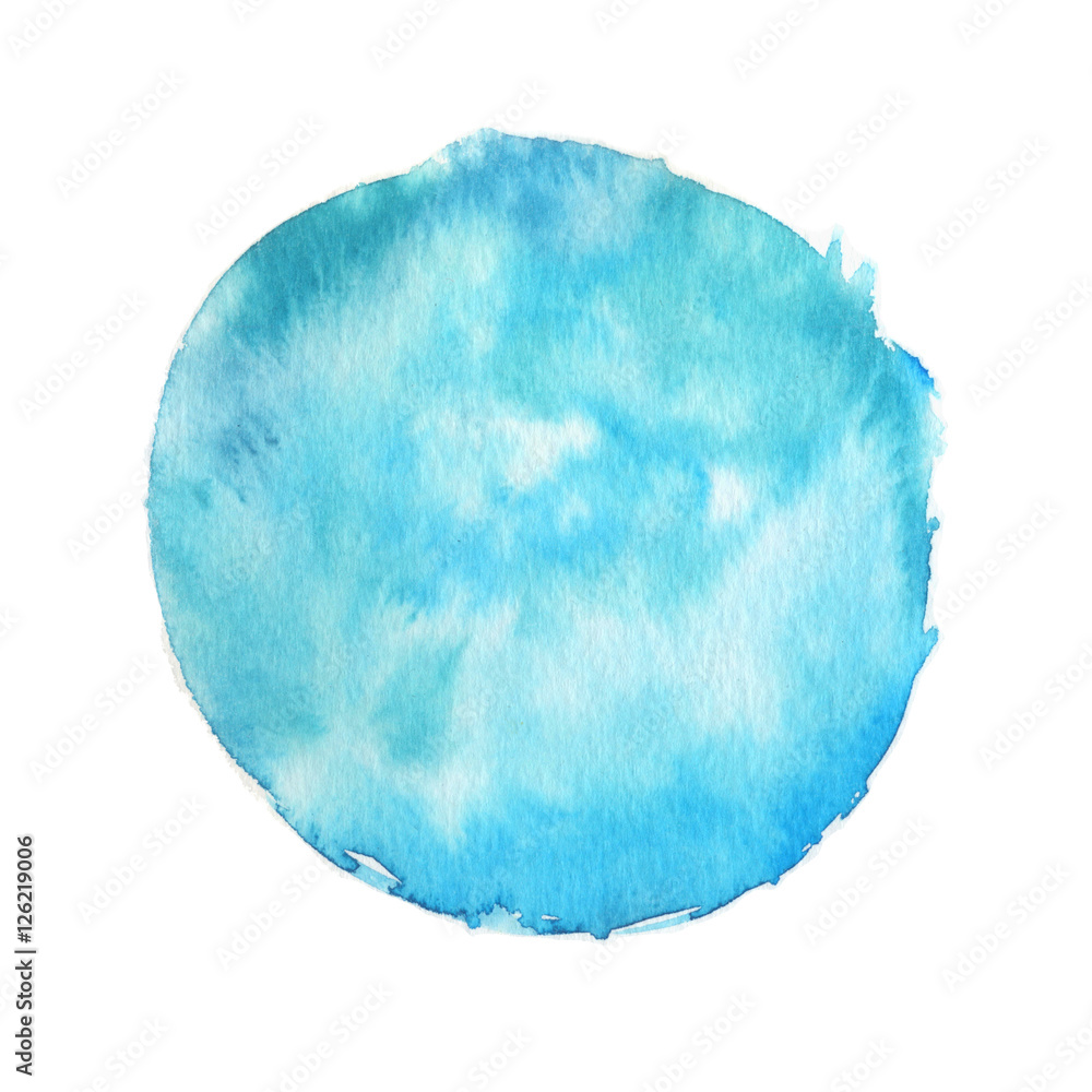 Large watercolor stain with paint texture isolated on white background. Saturated turquoise color. Hand drawn backdrop for logo, banner and print design. Large watercolor stain with paint texture isolated on white background. Saturated turquoise color. Hand drawn backdrop for logo, banner and print design.