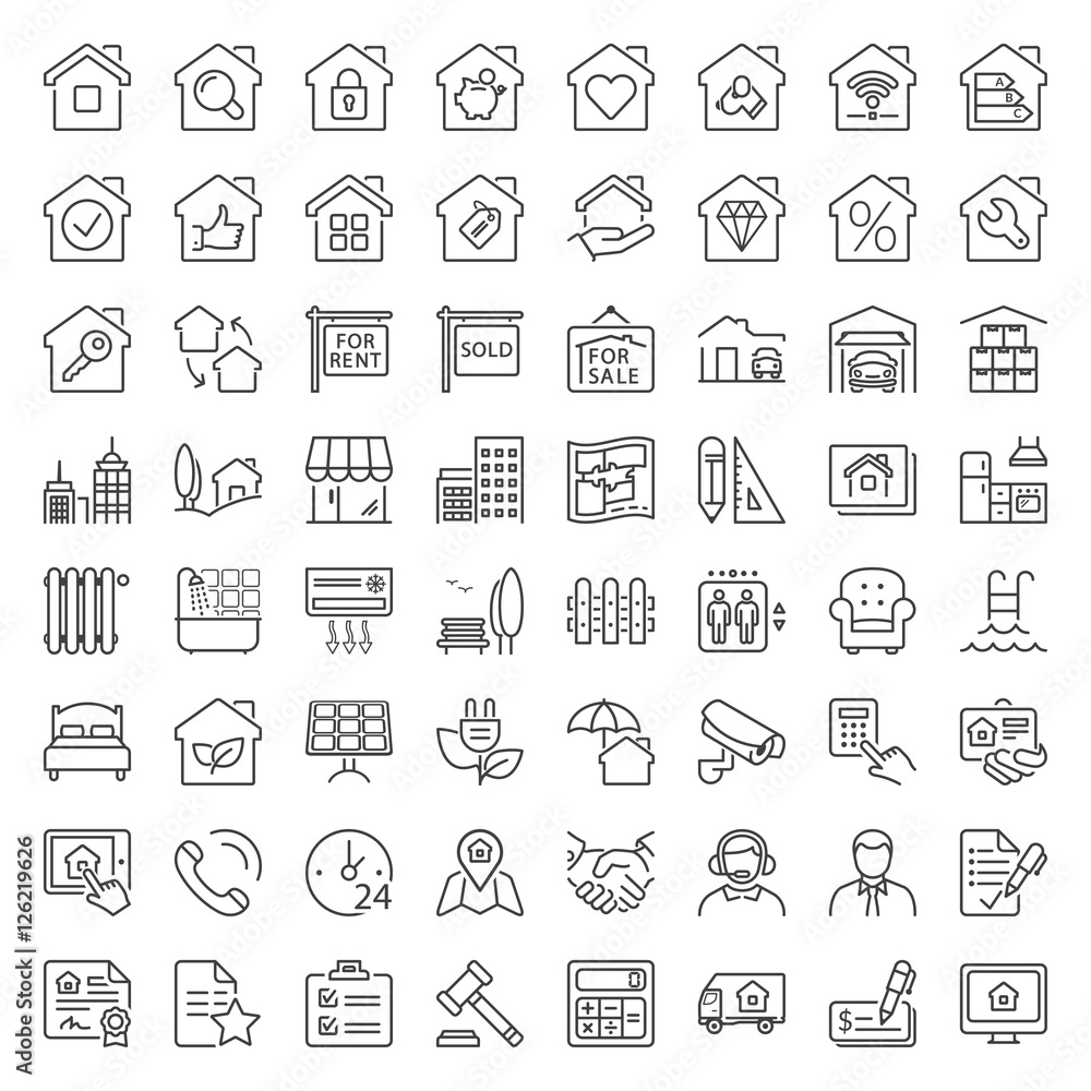 real estate thi line icons