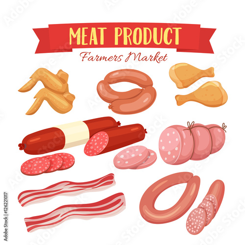 Delicatessen meat product icons set