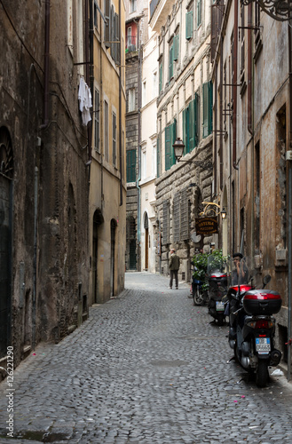 A charmingn narrow street in the historic center of Rome  Italy