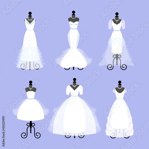 Set of Wedding Dresses. Fashion gowns on mannequins.