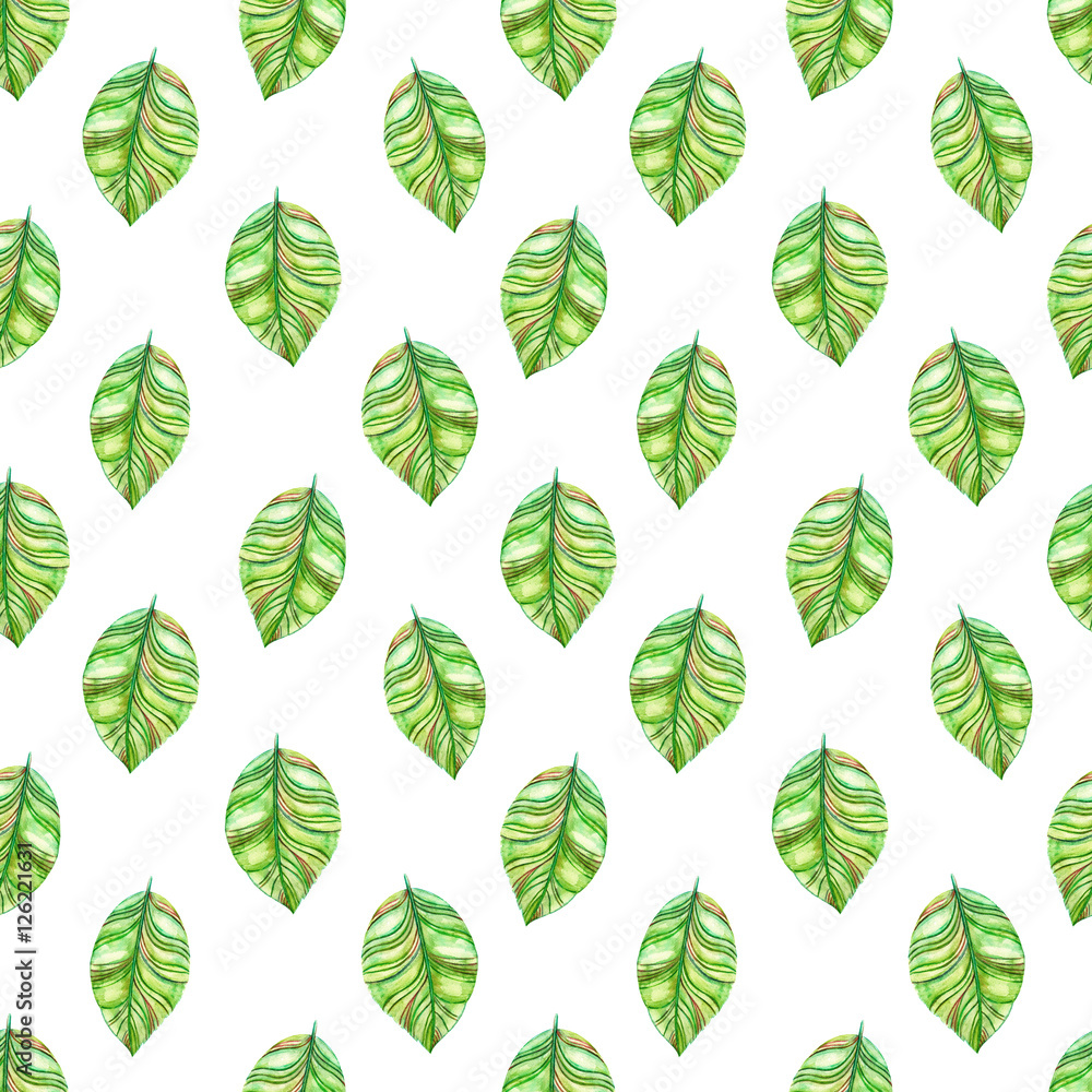 retro seamless texture with green leaves. watercolor painting