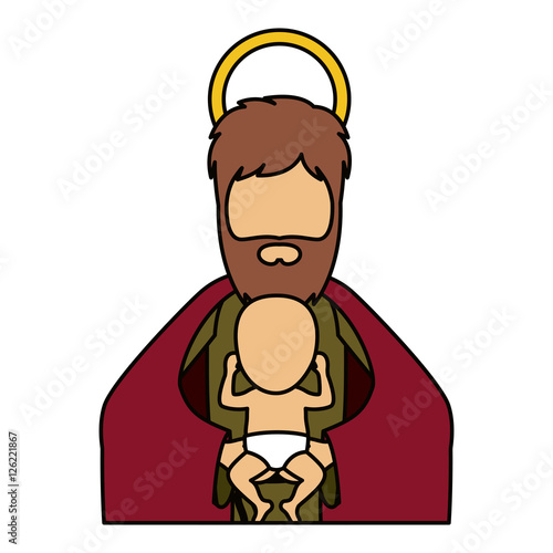 Joseph and baby jesus cartoon icon. Holy night family christmas and betlehem theme. Isolated design. Vector illustration