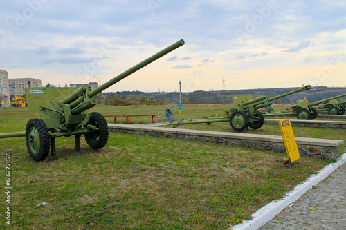 Soviet military cannons in park. Yuzhnoukrainsk, Ukraine