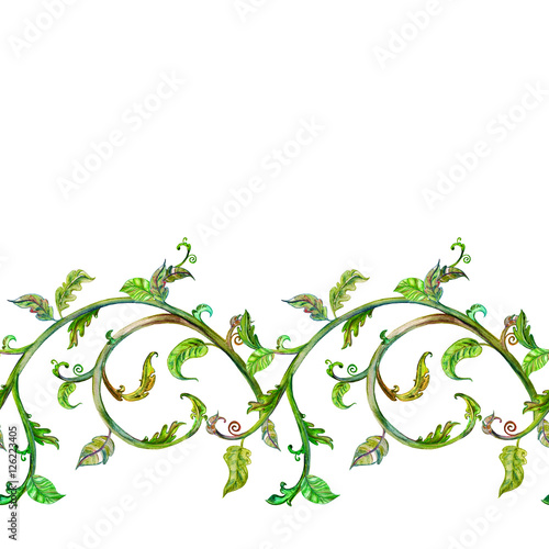 seamless border with leaves ornament. watercolor painting
