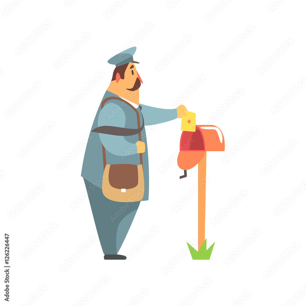 Postman Placing A Letter Into  Mailbox