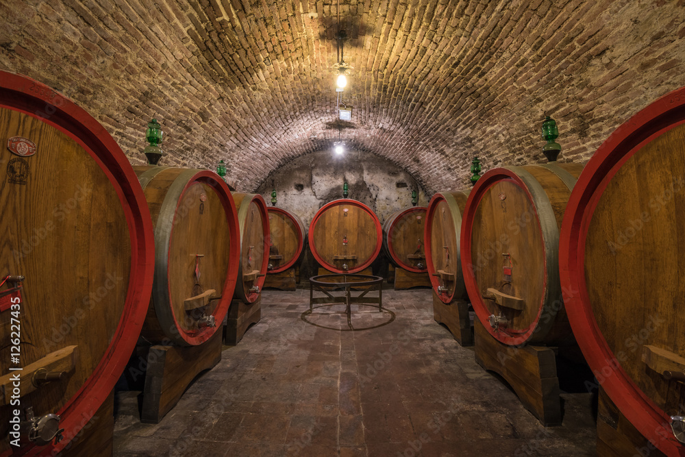 Wine barrels (botti) in a Montepulciano cellar, Tuscany