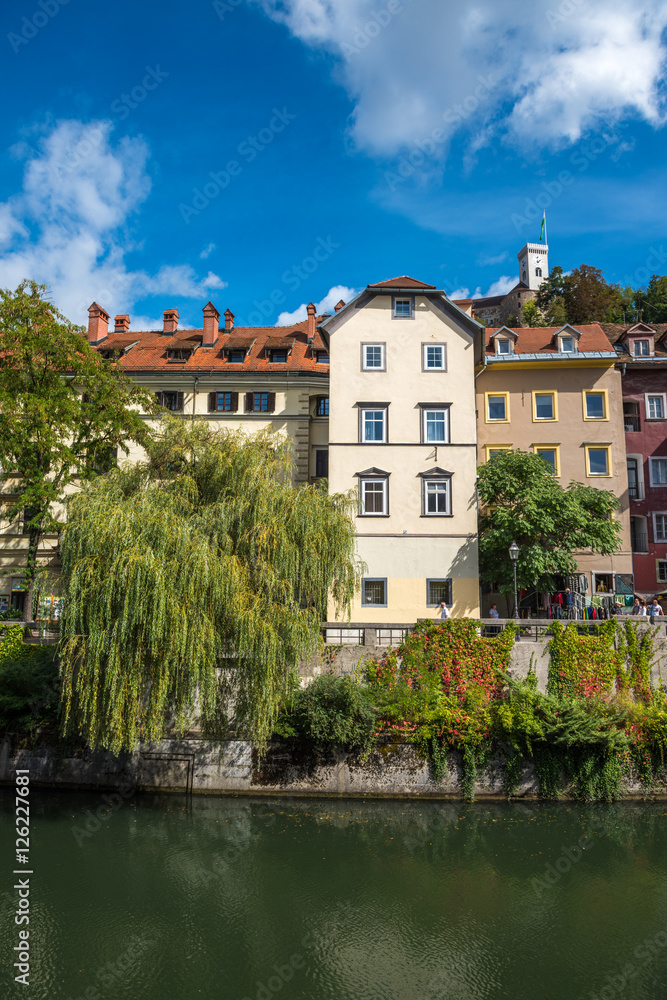 Ljubljana city view with Ljublianica river, Slovenia