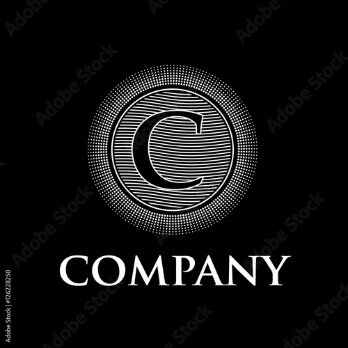 Elegant vector monogram initial letter C with sun and waves, bla