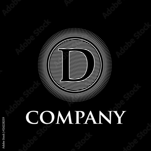 Elegant vector monogram initial letter D with sun and waves, bla